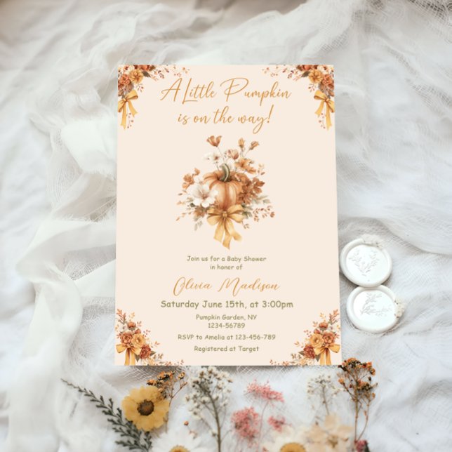 Convite Little Pumpkin Fall Floral Baby Shower Invitation (Criador carregado)