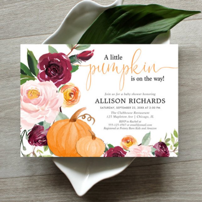 Convite Little pumpkin fall floral girl baby shower (Criador carregado)