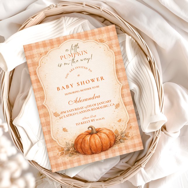 Convite Little Pumpkin Gingham Fall Baby Shower (Criador carregado)