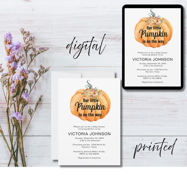 Convite Little Pumpkin is on the way Baby Shower  (Criador carregado)