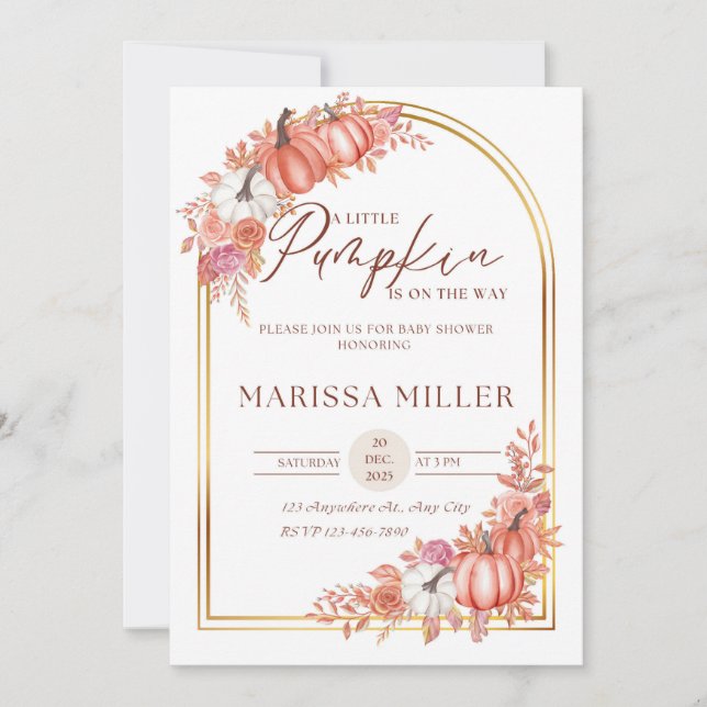 Convite Little Pumpkin Is On the Way Invitation  (Frente)