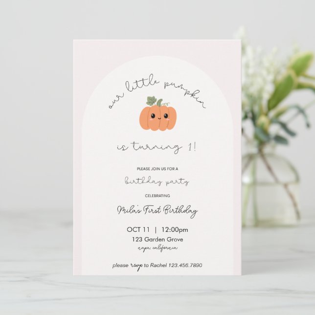 Convite Little Pumpkin’s First Birthday Invitation (Em pé/Frente)