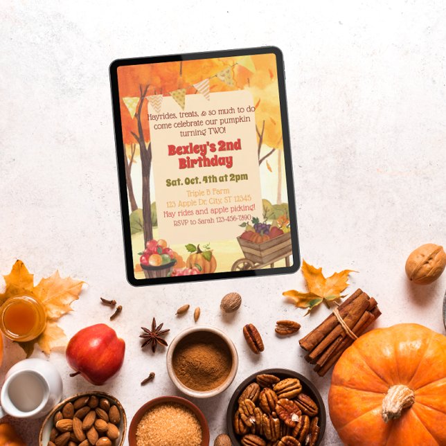 Convite Little Pumpkin Two, Fall Watercolor Birthday (Criador carregado)