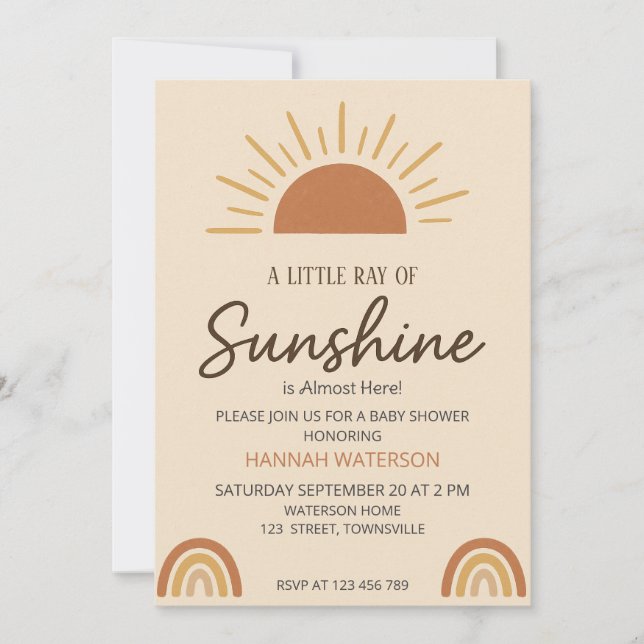 Convite Little Ray of Boho Sunshine – Baby Shower  (Frente)
