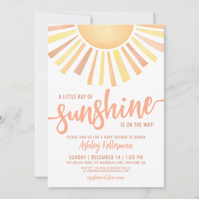 Convite Little Ray Of Sunshine Boho Baby Shower (Frente)