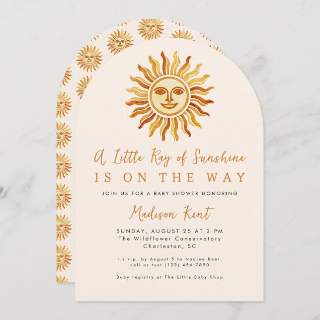 Convite Little Ray of Sunshine Boho Sun Baby Shower (Frente/Verso)