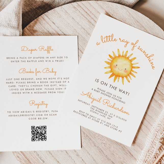 Convite Little Ray of Sunshine QR Code Baby Shower (Criador carregado)