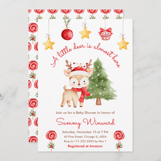 Convite Little Reindeer Christmas Baby Shower (Frente/Verso)