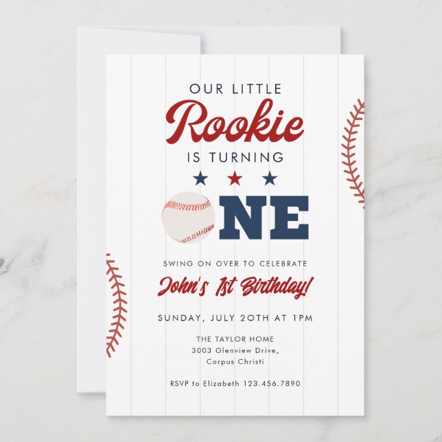 Convite Little Rookie Baseball 1st Birthday (Frente)