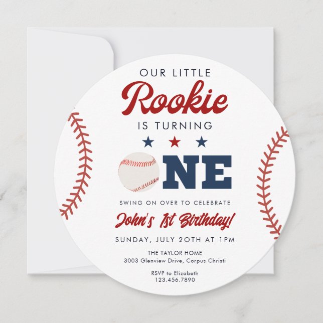 Convite Little Rookie Baseball 1st Birthday Ball (Frente)