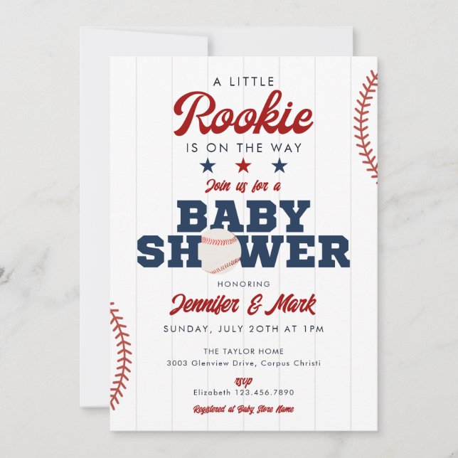Convite Little Rookie Baseball Sports Baby Shower (Frente)