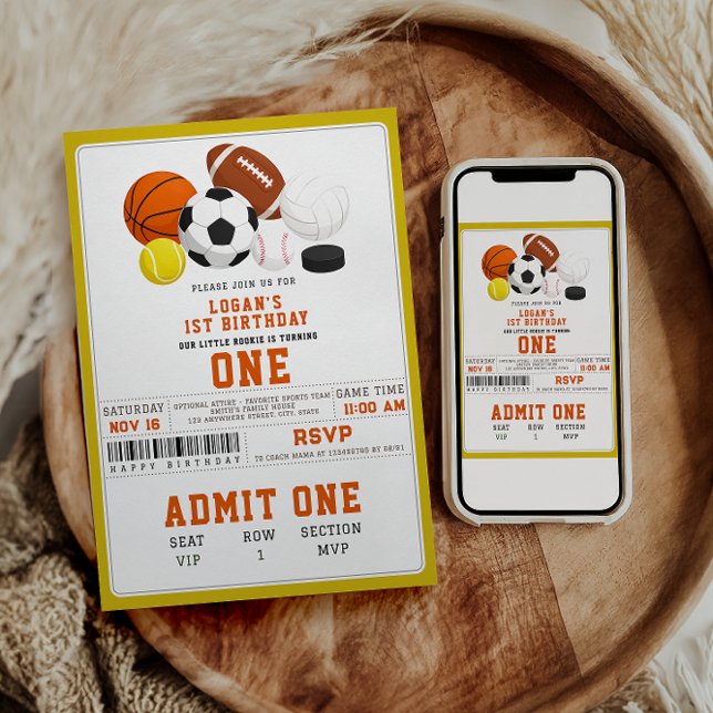 Convite Little Rookie Sports 1st Birthday | Fun All-Star  (Little Rookie Sports 1st Birthday | Fun All-Star Invitation)