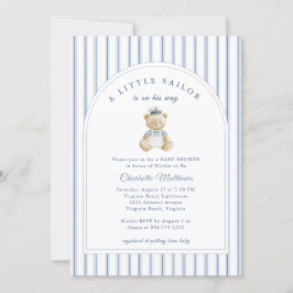 Convite Little Sailor Bear Coastal Baby Shower Invitation