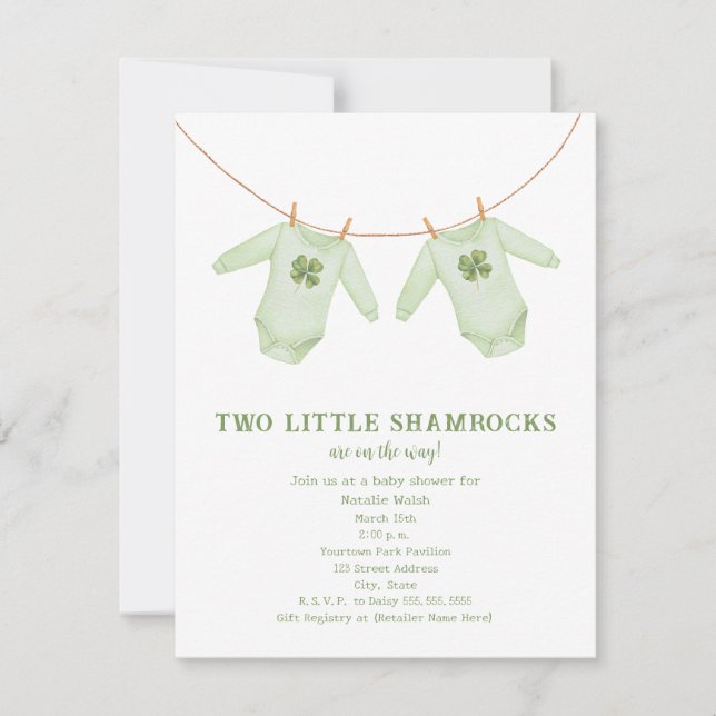 Convite Little Shamrocks Twin St Patrick's Boy Baby Shower (Frente)
