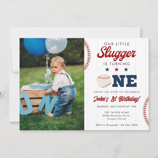 Convite Little Slugger Baseball 1st Birthday Photo (Frente)