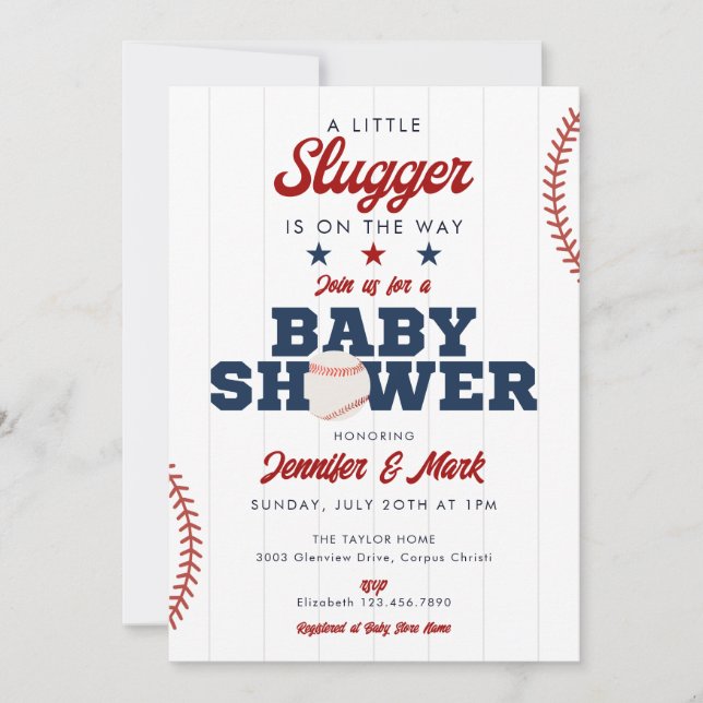 Convite Little Slugger Baseball All In One Baby Shower (Frente)