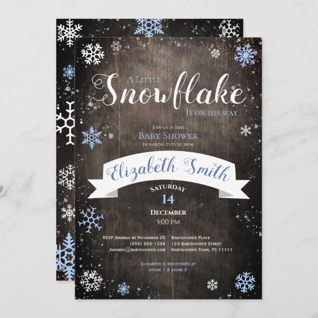 Convite Little snowflake baby boy babyshower (Frente/Verso)