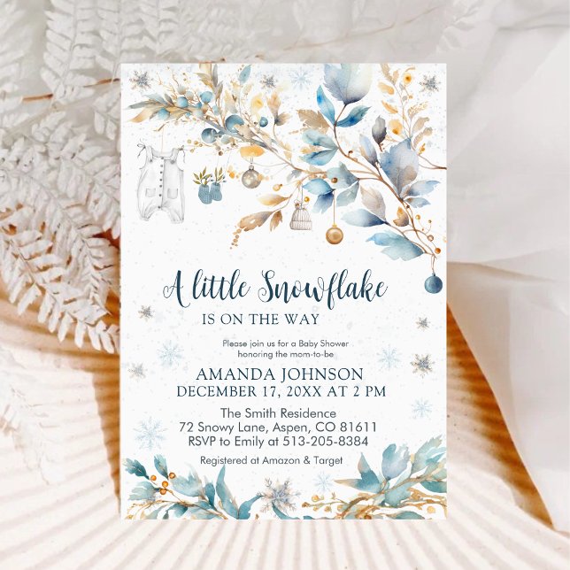 Convite Little Snowflake Gold Winter Baby Shower   (Criador carregado)