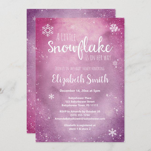 Convite Little snowflake on her way babyshower (Frente/Verso)