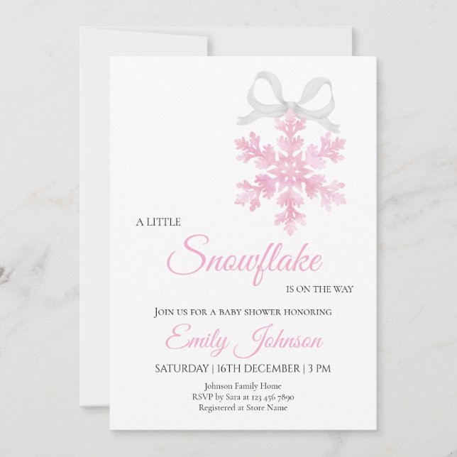 Convite Little Snowflake Pink Girl Baby Shower (Frente)