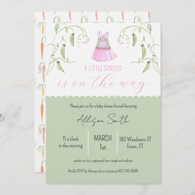 Convite Little Sprout Baby Shower Invitation (Frente/Verso)