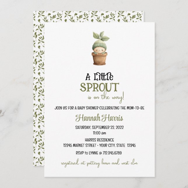 Convite Little Sprout on the Way Baby Shower Invitation (Frente/Verso)