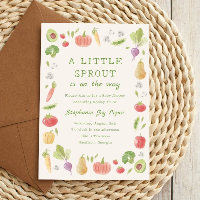 Convite Little Sprout on the Way Vegetables Baby Shower (A little sprout is on the way baby shower invitation)
