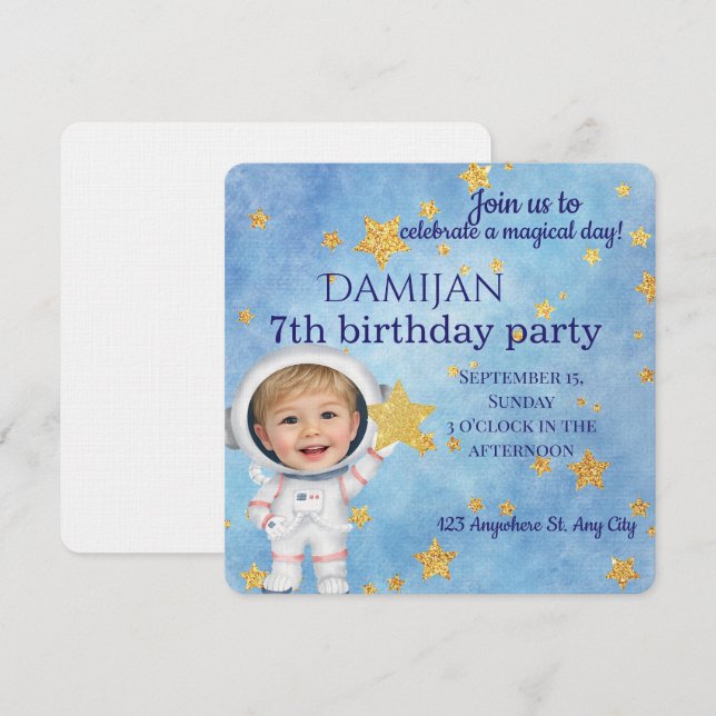 Convite Little Star Astronaut Birthday Party Invitation (Frente/Verso)