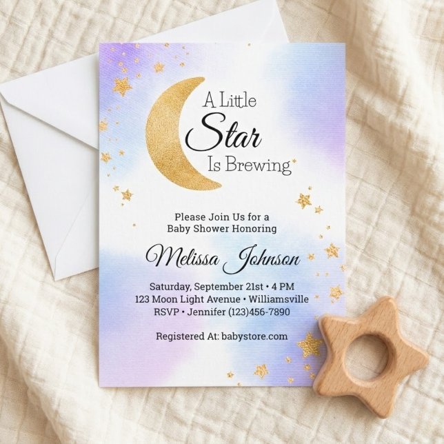 Convite Little Star Brewing Chuveirinho Celestial (Little Star Brewing Celestial Baby Shower Invitation)
