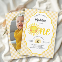 Little Sunshine Sun Yellow Gingham 1st Birthday