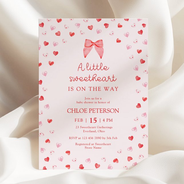 Convite Little Sweetheart Bow Baby Shower Invitation (Criador carregado)