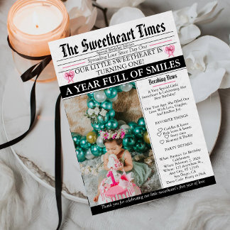 Convite Little Sweetheart Bow First 1st Birthday photo