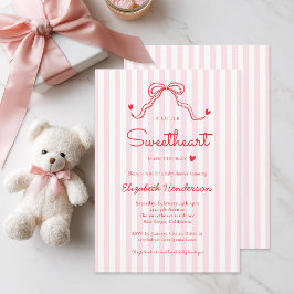 Convite Little Sweetheart Bow Pink Stripe Baby Shower