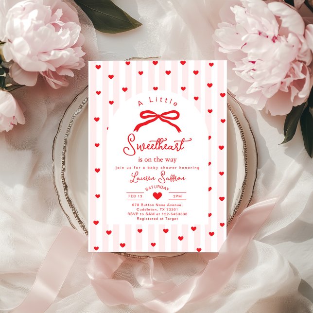Convite Little Sweetheart Bow Valentines Baby Shower (Criador carregado)