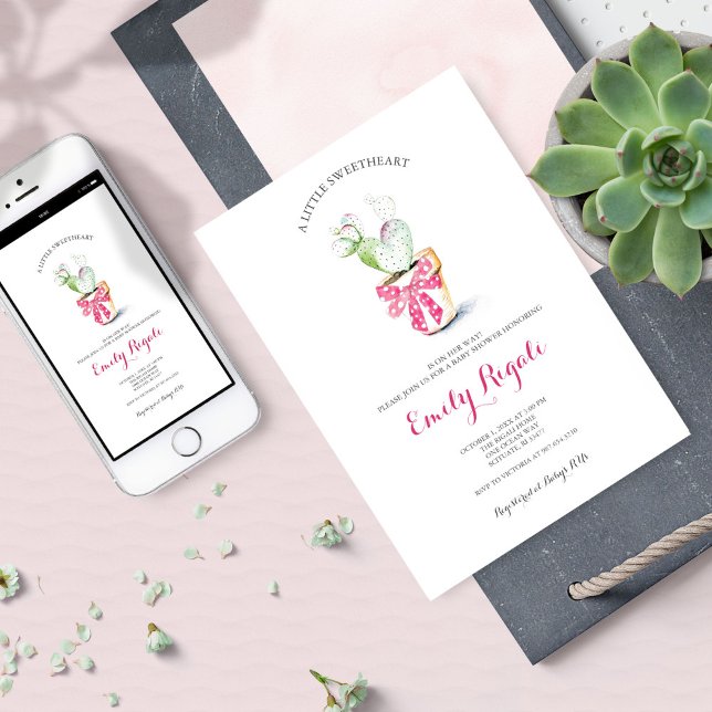 Convite Little Sweetheart Cactus Chá de fraldas Invite (Criador carregado)