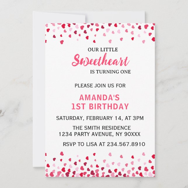 Convite Little Sweetheart First Birthday Invitation (Frente)