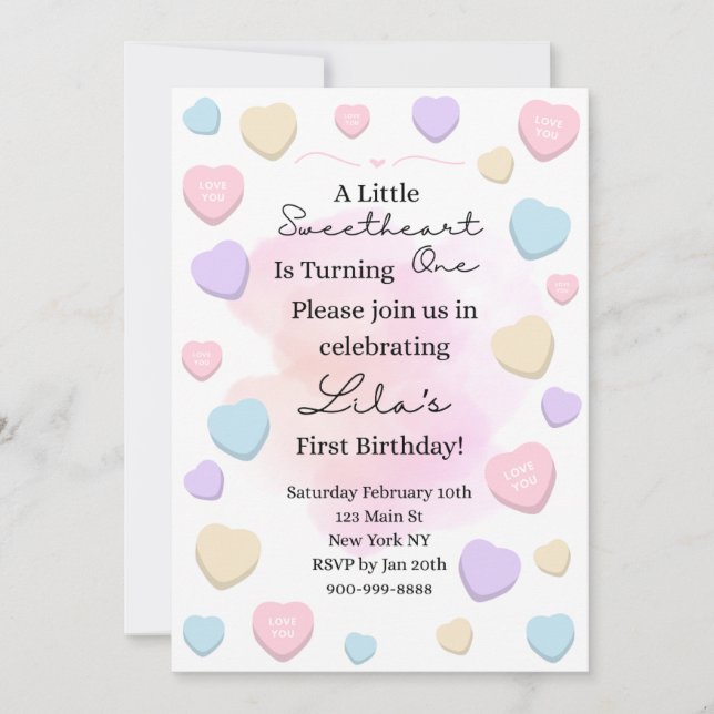 Convite Little Sweetheart First Birthday Party Invitation (Frente)