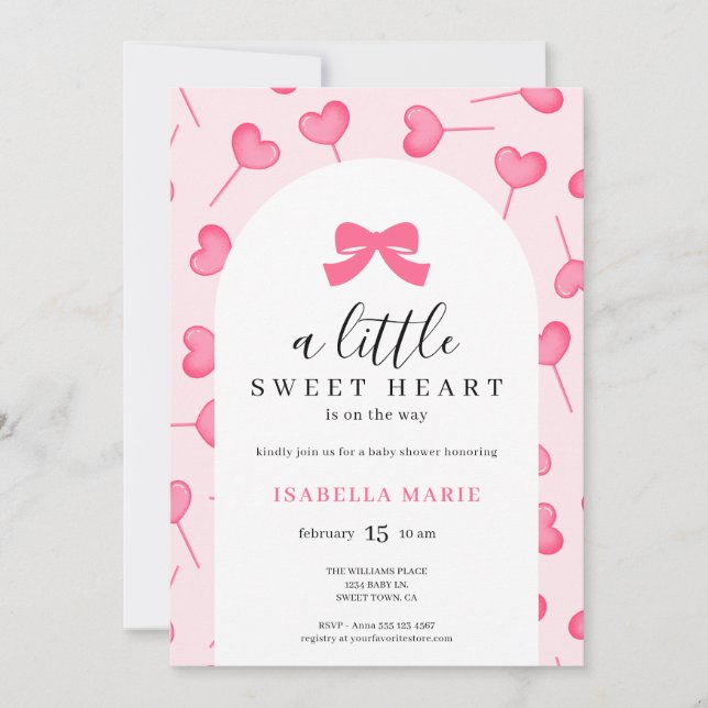 Convite Little Sweetheart Pink Bow Baby Shower (Frente)