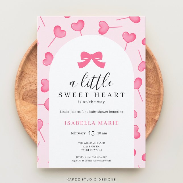 Convite Little Sweetheart Pink Bow Baby Shower (Baby Shower invite shown in 5x7 size. Personalize and choose corner style and paper before checkout.)