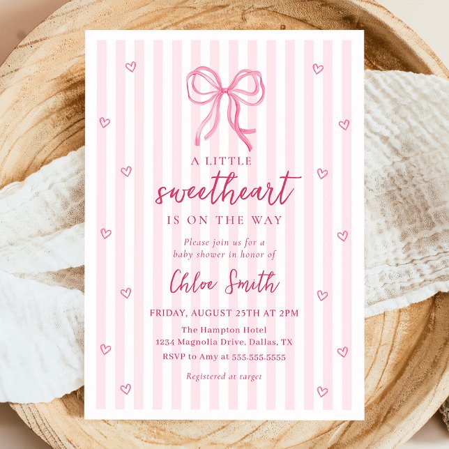 Convite Little Sweetheart Pink Bow Baby Shower Invitation (Criador carregado)