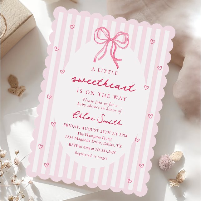 Convite Little Sweetheart Pink Bow Baby Shower Invitation (Criador carregado)