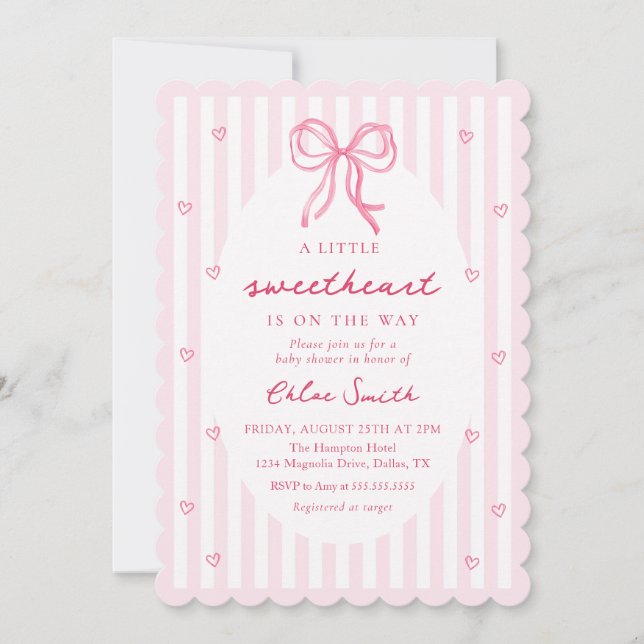 Convite Little Sweetheart Pink Bow Baby Shower Invitation (Frente)