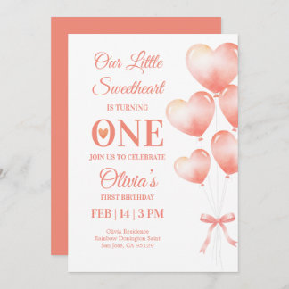 Convite Little Sweetheart Turns One Baby Girl Invitation