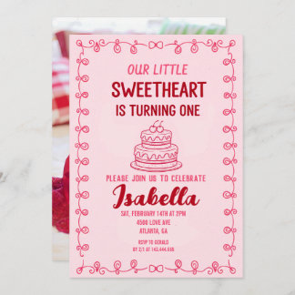 Convite Little Sweetheart Valentine 1st Birthday Cake