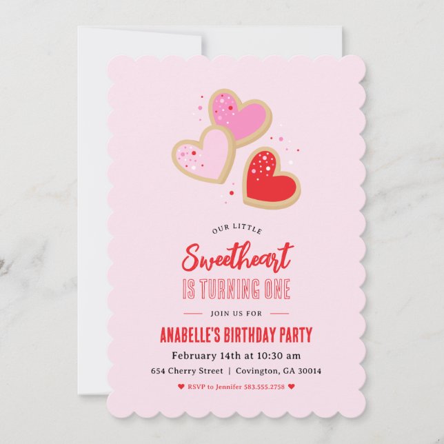Convite Little Sweetheart Valentine 1st Birthday Party (Frente)