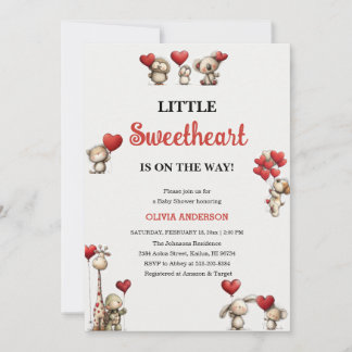 Convite Little Sweetheart Valentine animals Baby Shower 