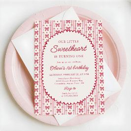 Convite Little Sweetheart Valentine Bow 1st Birthday