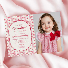 Convite Little Sweetheart Valentine Bow 1st Birthday Photo