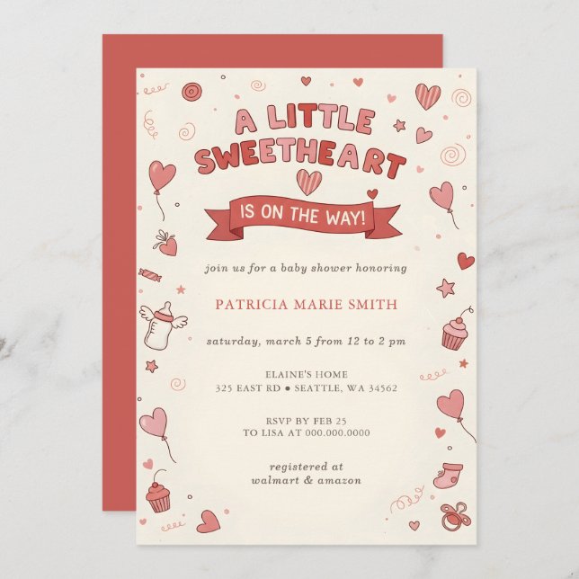 Convite Little Sweetheart Valentines Baby Shower (Frente/Verso)