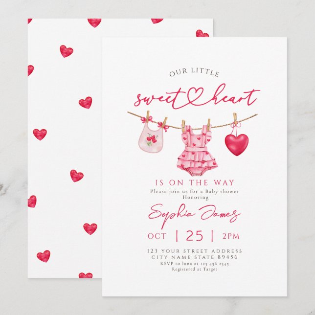 Convite Little Sweetheart Valentines Baby Shower (Frente/Verso)